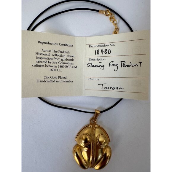 24K Gold Plated Tairona Frog Pendant Necklace Adjustable Chain Handcrafted In Co - Picture 5 of 16